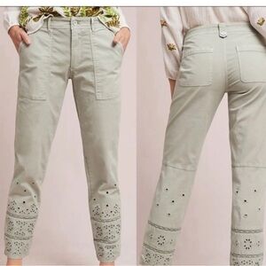 Anthropologie The Wanderer Light Sage Eyelet Utility Ankle Pants Size 28